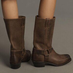 GREAT CONDITION Frye Leather 12R O-Ring Harness Square Toe Boots in Tan Sz 8.5